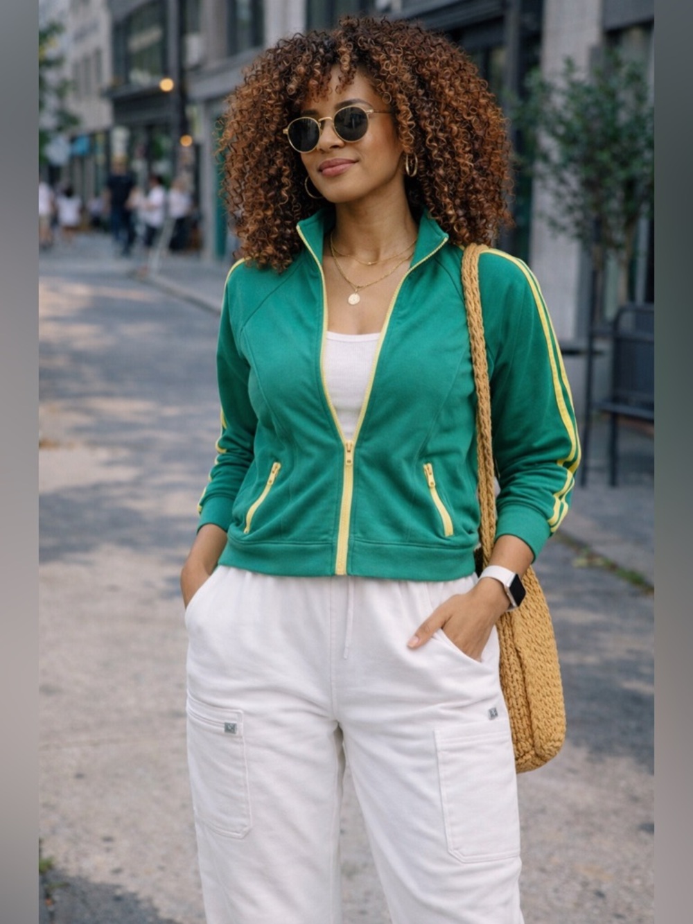 Y2K Green Stripe Track Jacket Retro Athleisure Zip Up Streetwear XS